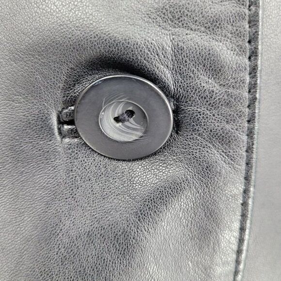 Vintage 80s Leather Jacket L Black Blazer Single Breasted Button Down Sleek - Picture 7 of 13